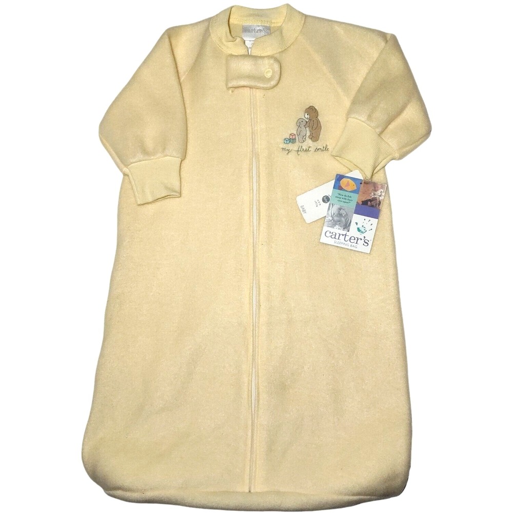 Vtg Carter's My First Smile Fleece Sleeper Bag Yellow Bear Puppy Unisex One Size